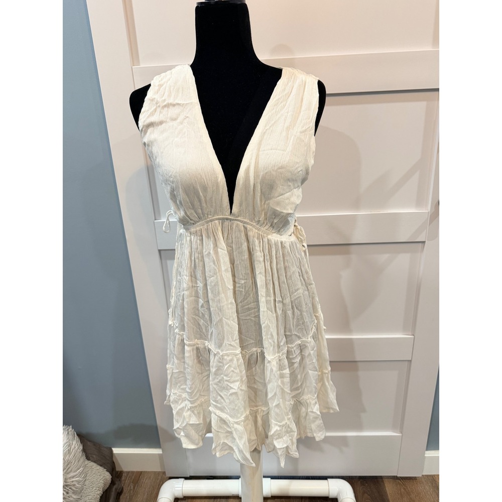 Cotton Candy See You Again Mini Dress Women's M White Tiered Open Back NWT